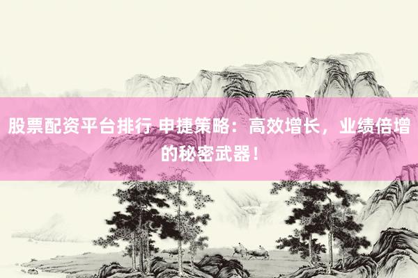 股票配资平台排行 申捷策略：高效增长，业绩倍增的秘密武器！