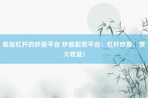 能加杠杆的炒股平台 炒股配资平台：杠杆炒股，放大收益！