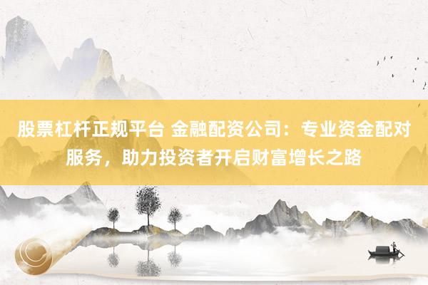 股票杠杆正规平台 金融配资公司：专业资金配对服务，助力投资者开启财富增长之路