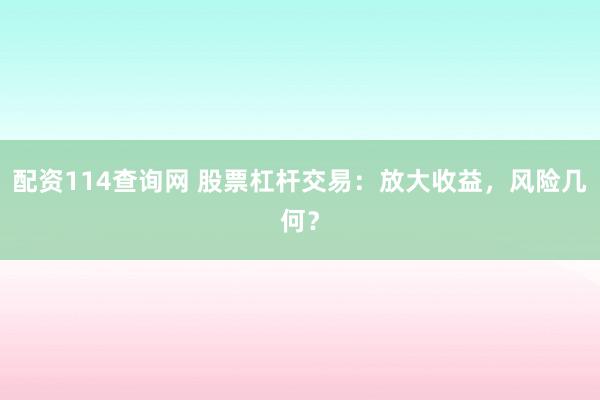 配资114查询网 股票杠杆交易：放大收益，风险几何？