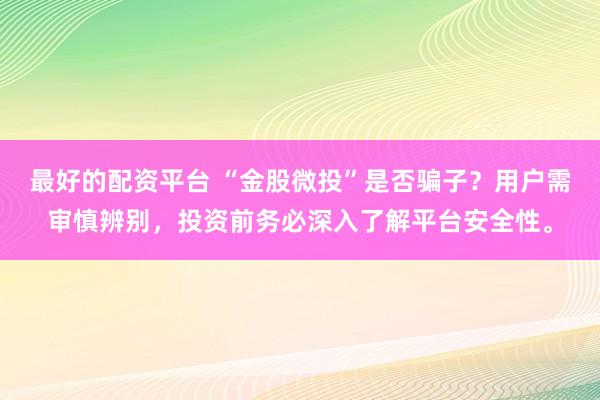 最好的配资平台 “金股微投”是否骗子？用户需审慎辨别，投资前务必深入了解平台安全性。