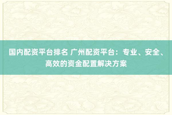 国内配资平台排名 广州配资平台：专业、安全、高效的资金配置解决方案