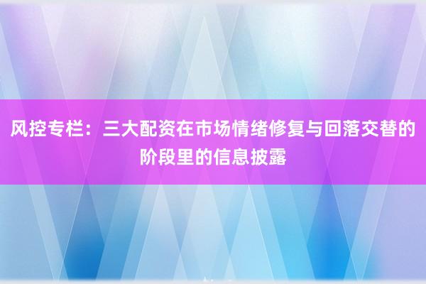 风控专栏：三大配资在市场情绪修复与回落交替的阶段里的信息披露