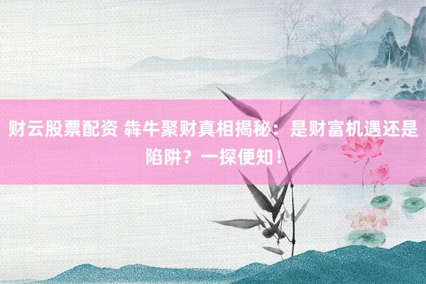 财云股票配资 犇牛聚财真相揭秘：是财富机遇还是陷阱？一探便知！