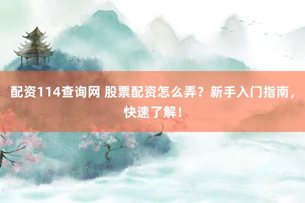 配资114查询网 股票配资怎么弄？新手入门指南，快速了解！