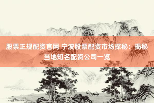 股票正规配资官网 宁波股票配资市场探秘：揭秘当地知名配资公司一览
